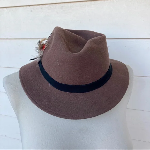 Vintage 60s Bollman hat company felt 100% wool brown feather fedora cap mad men - Picture 3 of 6